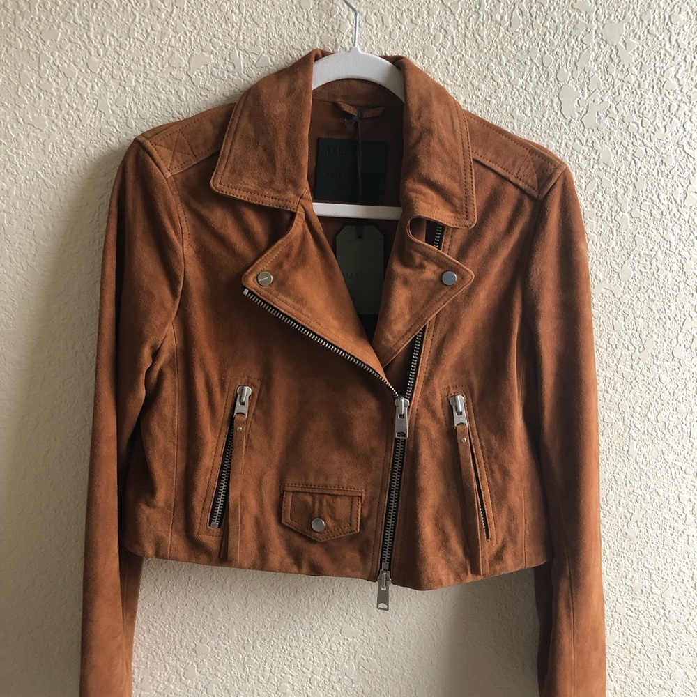 All Saints Elora Suede Biker Jacket (Size 10) NWT - Picture 2 of 13